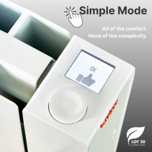 Image detailing "Simple Mode" for Vantage Connect Electric Radiators, which allows simplified control of basic temperature functions for the user.