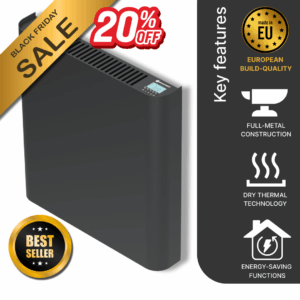 Main product image for Ecopanel XT in anthracite featuring details of the energy-saving features, dry thermal technnology, and light-weight.