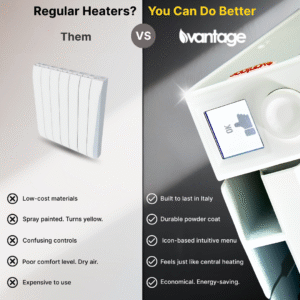 Infographic detailing the comparison of Vantage Connect electric radiators and others available.