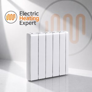 Image of the 1500w model from the Accorto Electric Radiator Range by Electrorad. The Image provides a clean and modern background and features the Electric Heating Expert company branding.