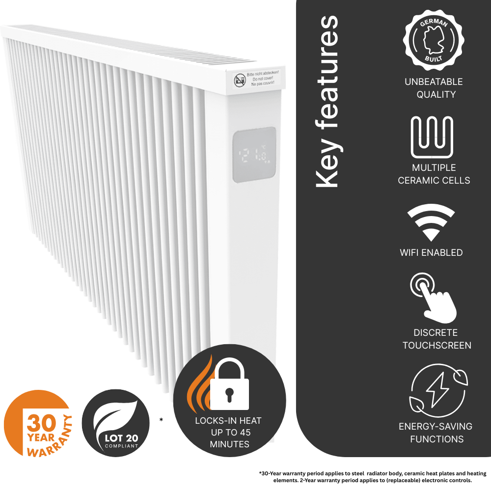 The largest wattage output of the Aeroflow electric radiator range - the 2500w unit - AF07E