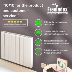 Reviews image showing a recent positive customer review of the Ellectrorad Accorto Radiator, rated highly for it's quality.