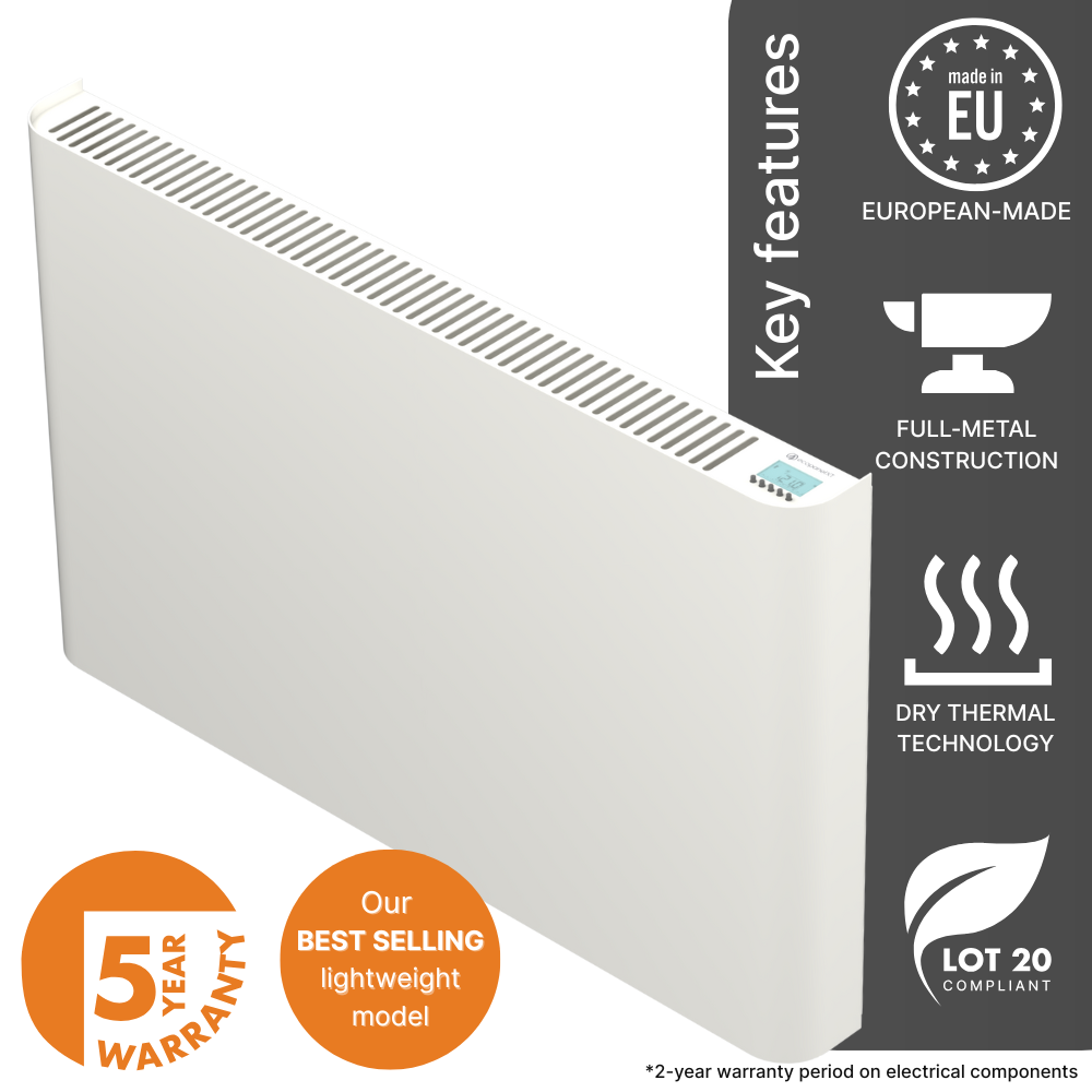 The 2000w Ecopanel XT Electric Radiator in white. Product image.