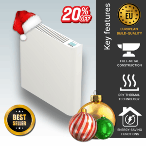 Ecopanel XT Electric Radiator in white - main image detailing the dry thermal element, European build-quality, and energy-saving technology.