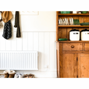 Digi-Line Radiator product image. Room set in kitchen mouonted to wall.