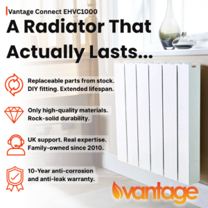 Image illustrating the reliablity of the Vantage Connect Electric Radiator Model with replaceable parts, high-quality components and great customer support.