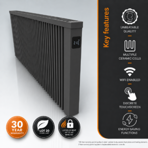 Electrorad AF07E Aeroflow WiFi Controlled Electric Radiator, 2500w - Anthracite Grey