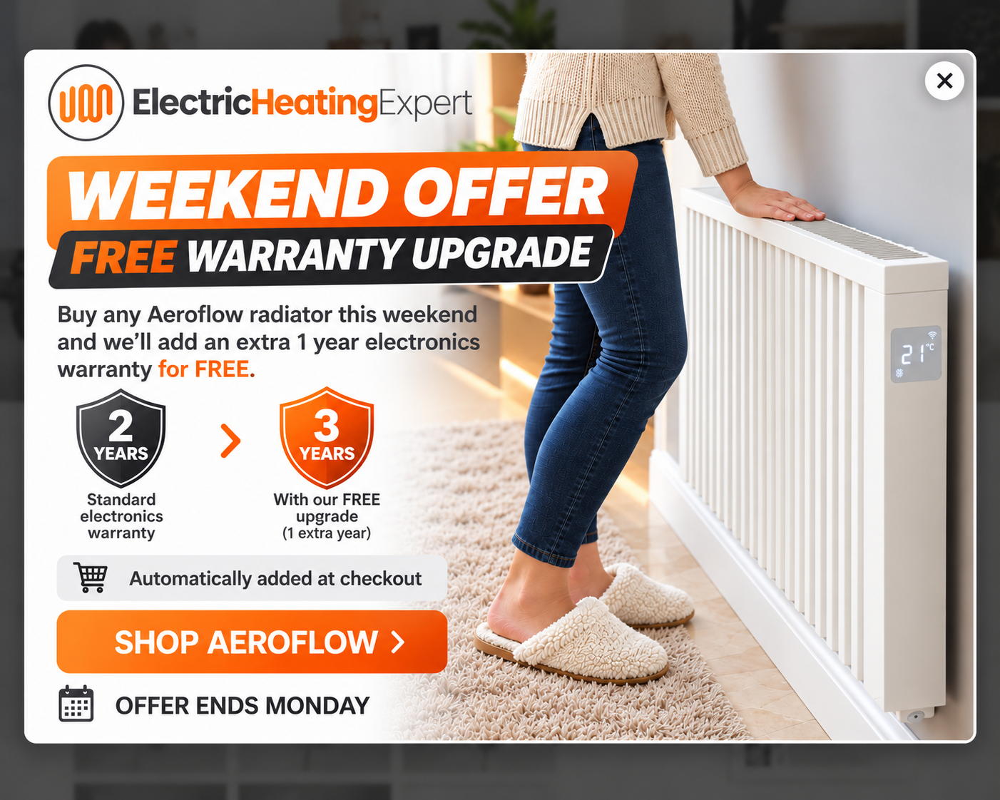 Aeroflow free one year electronics warranty upgrade weekend offer